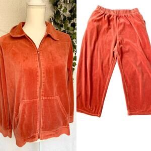 Y2K Rebecca Malone Orange Cotton Blend Track Suit Set Jacket & Pants Petite XL